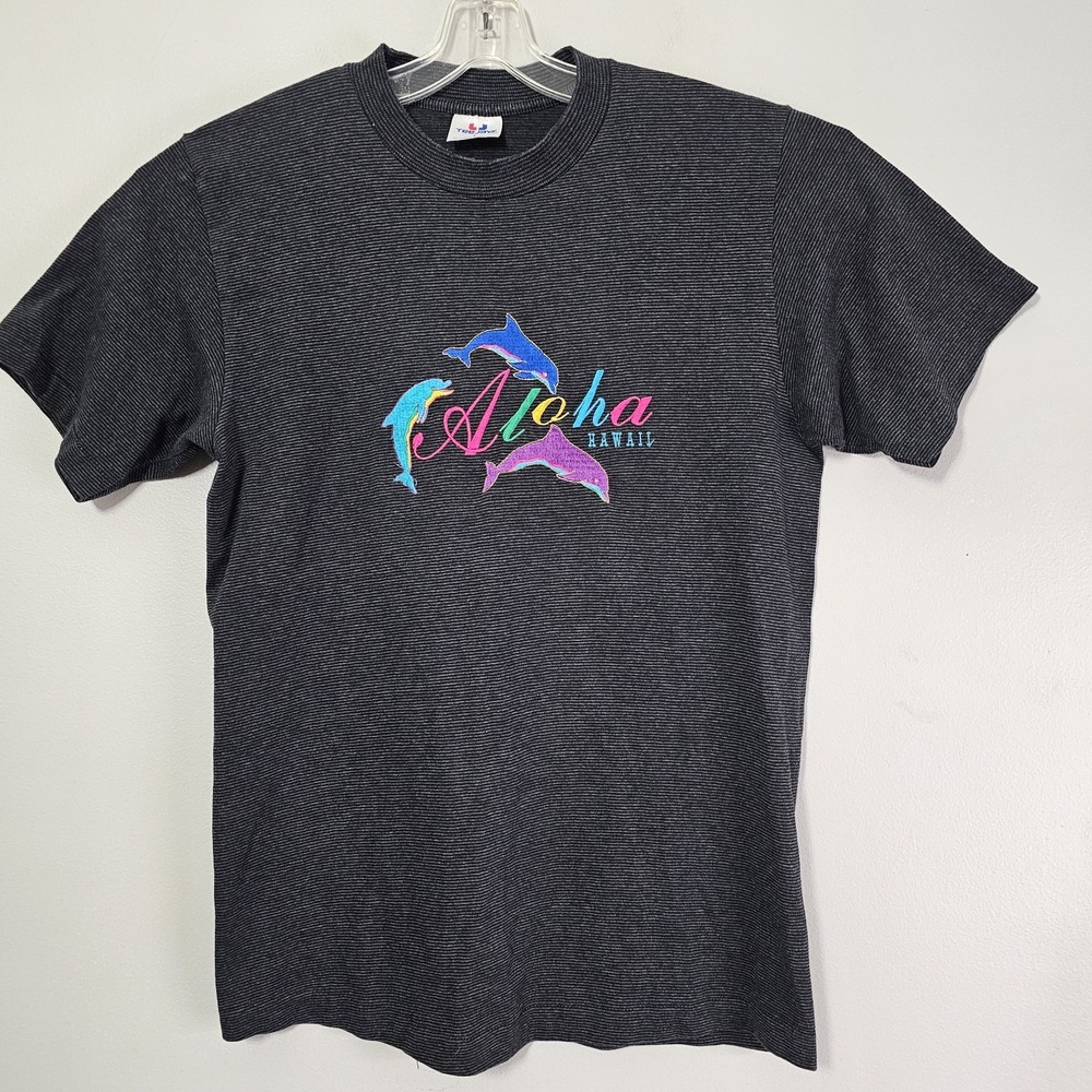 Vintage Aloha Hawaii T-Shirt Mens Size Medium Single Stitch USA‎ Tee-Jays Black